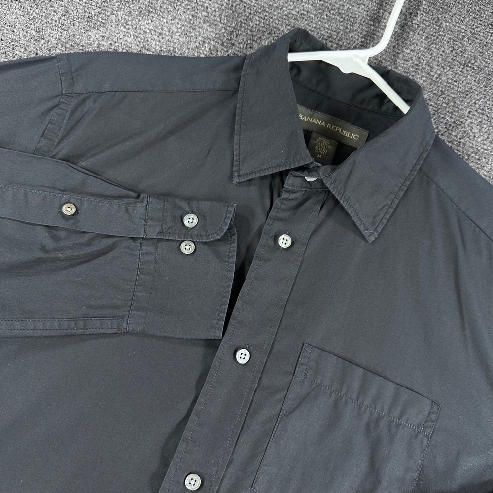 Banana Republic Button Down Mens M Medium Black Cotton Long Sleeve Pocket Shirt